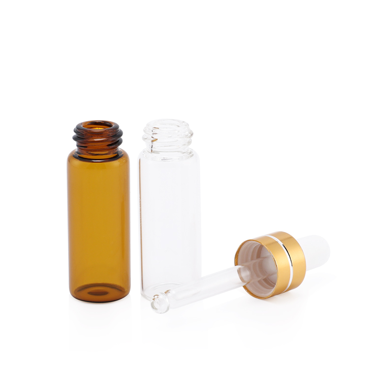 Low MOQ 1ml 2ml 3ml 5ml essential oil dropper pipette bottle amber glass small vials with gold dropper