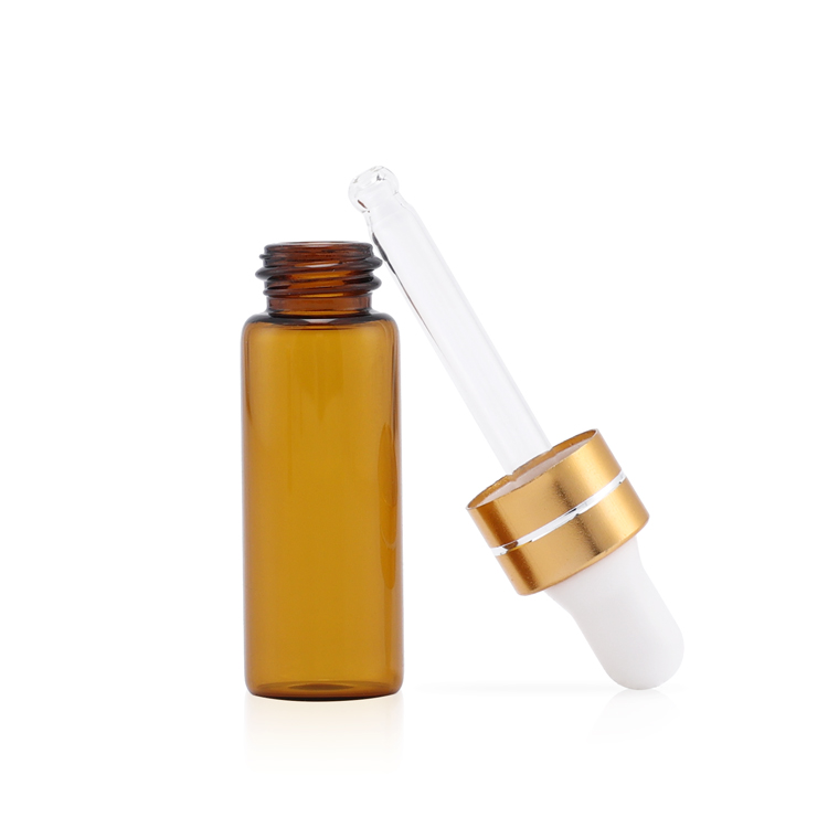 Low MOQ 1ml 2ml 3ml 5ml essential oil dropper pipette bottle amber glass small vials with gold dropper