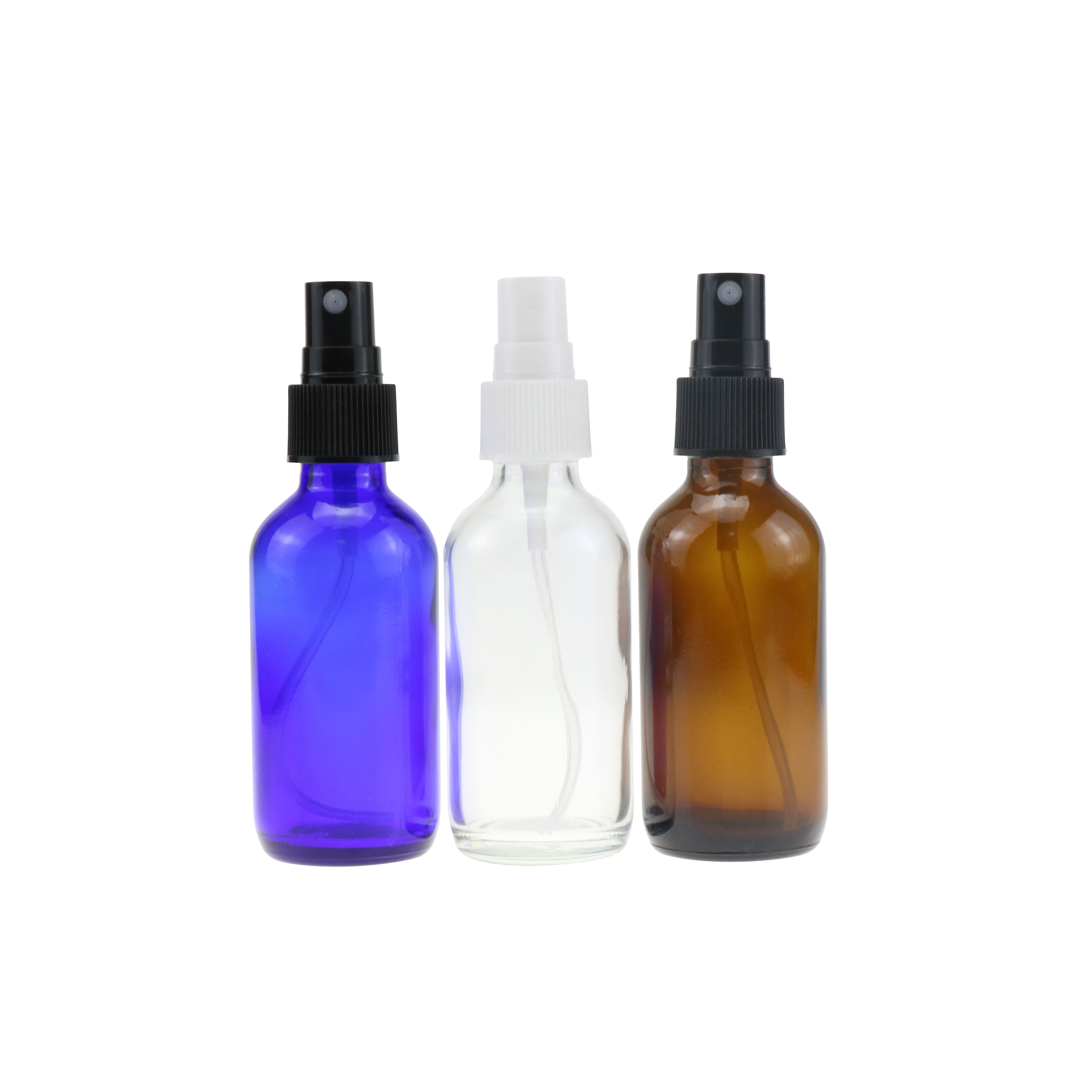 Low MOQ 1oz 30ml amber brown boston round glass bottle with black fine mist sprayer
