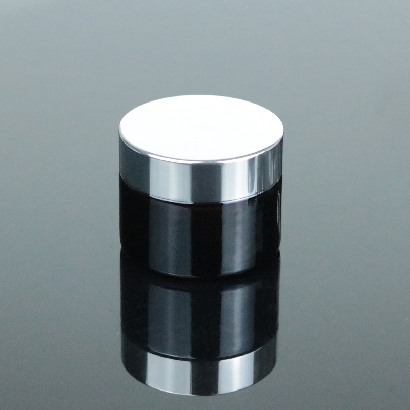 Low MOQ 20g 20ml essential oil amber glass jar with silver UV lid (GJM11)