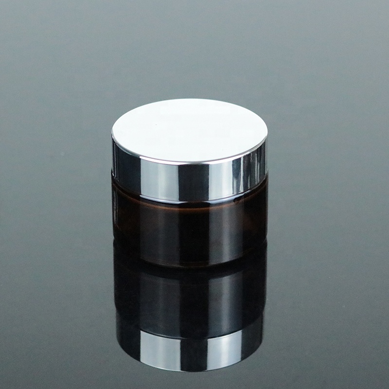 Low MOQ 20g 20ml essential oil amber glass jar with silver UV lid (GJM11)