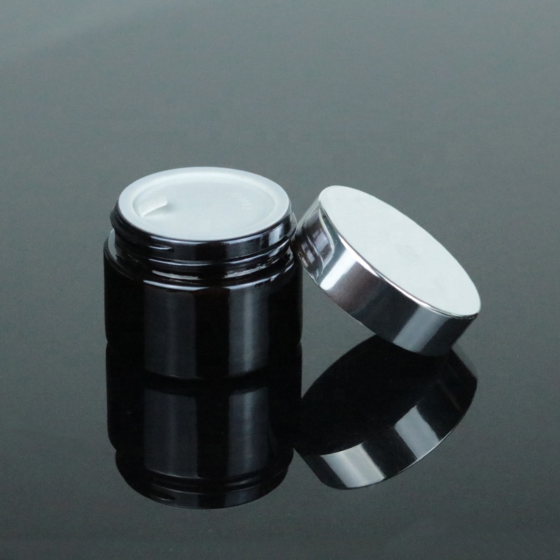 Low MOQ 20g 20ml essential oil amber glass jar with silver UV lid (GJM11)