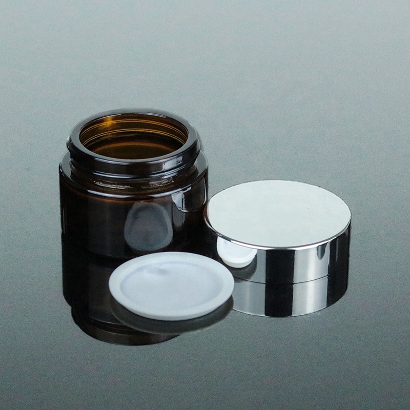 Low MOQ 20g 20ml essential oil amber glass jar with silver UV lid (GJM11)