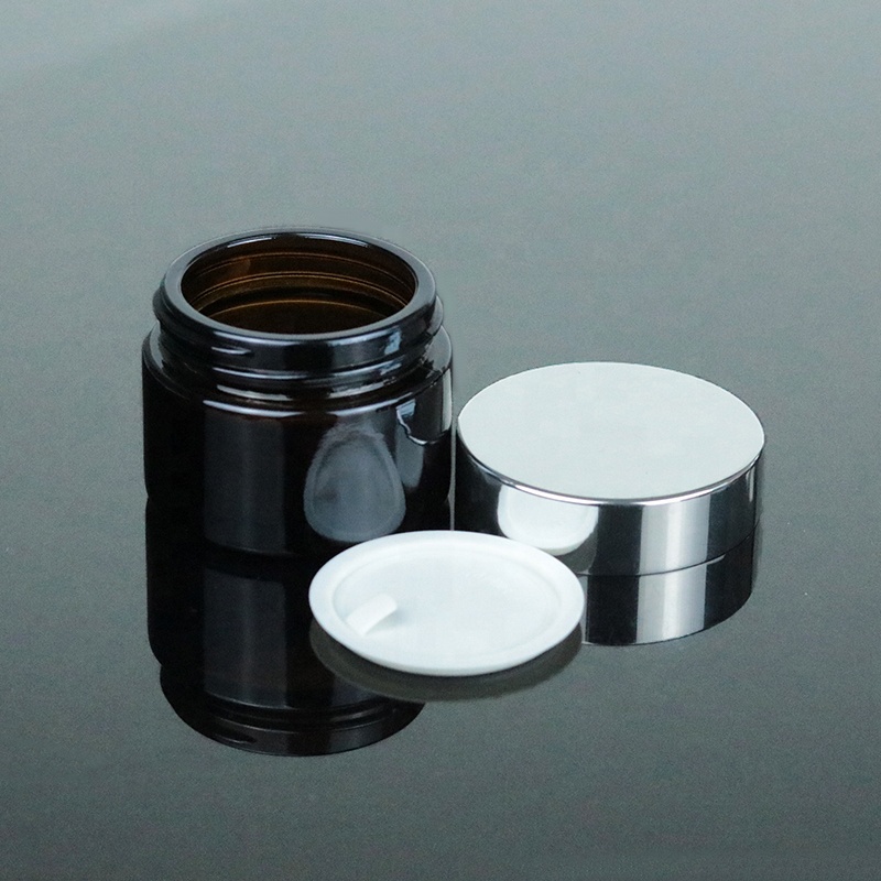 Low MOQ 20g 20ml essential oil amber glass jar with silver UV lid (GJM11)