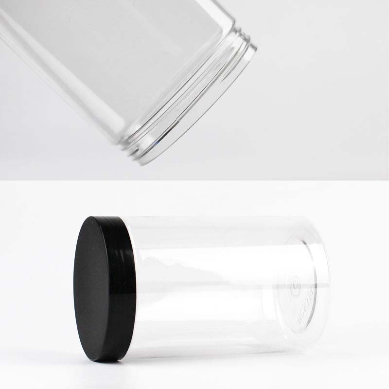 Low MOQ 20g 30g 50g 100g 120g 150g 200g 250g 300g 400g clear plastic PET scrub sugar spice jar with black lid