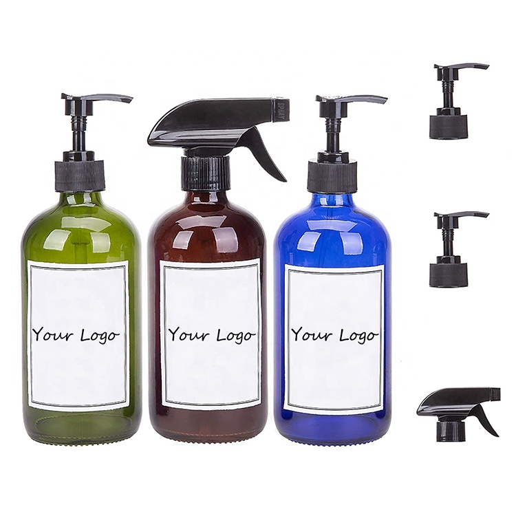 Low MOQ 250ml and 500ml Liquid Lotion Body Skin and Hair Glass Lotion Pump Bottle Glass Soap Dispenser Bottle