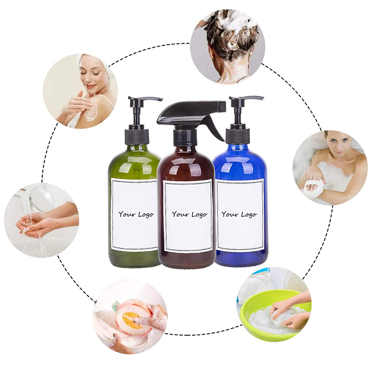 Low MOQ 250ml and 500ml Liquid Lotion Body Skin and Hair Glass Lotion Pump Bottle Glass Soap Dispenser Bottle