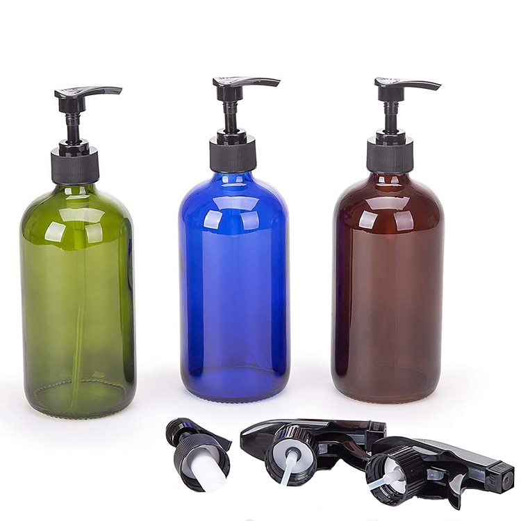 Low MOQ 250ml and 500ml Liquid Lotion Body Skin and Hair Glass Lotion Pump Bottle Glass Soap Dispenser Bottle