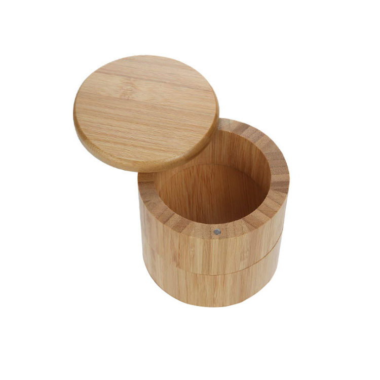 Low MOQ Bamboo Kitchen Salt Box With Swivel Magnetic Lid Spice Storage Box Bamboo Spice Container