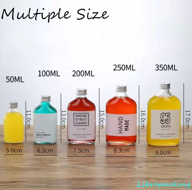 Low MOQ Custom Flat Shape Glass Wine Bottles 50ml 100ml 150ml 200ml 250ml