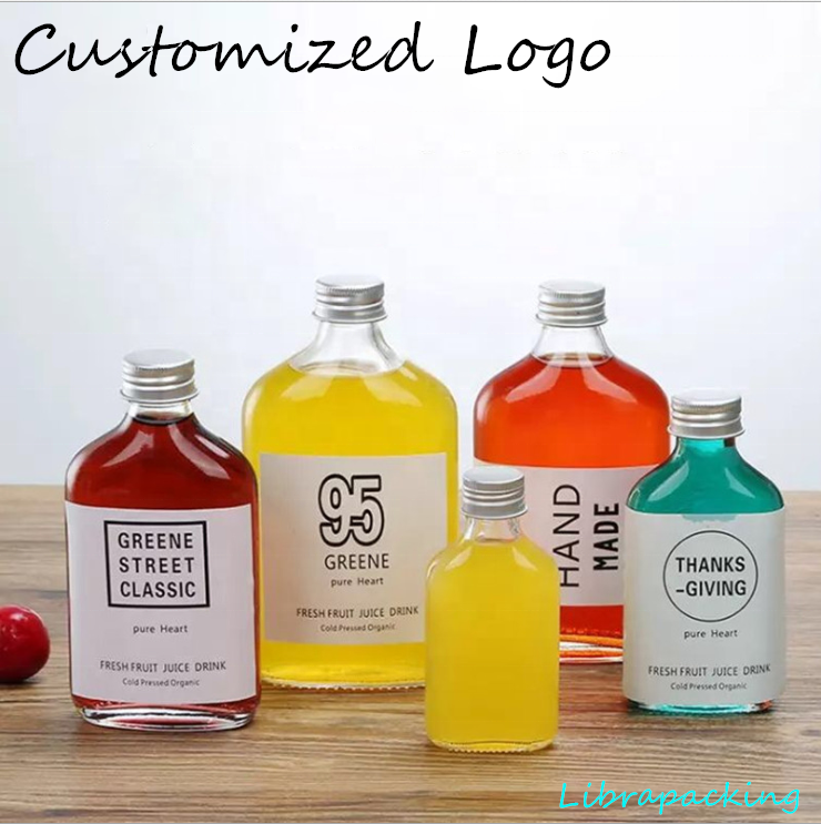 Low MOQ Custom Flat Shape Glass Wine Bottles 50ml 100ml 150ml 200ml 250ml