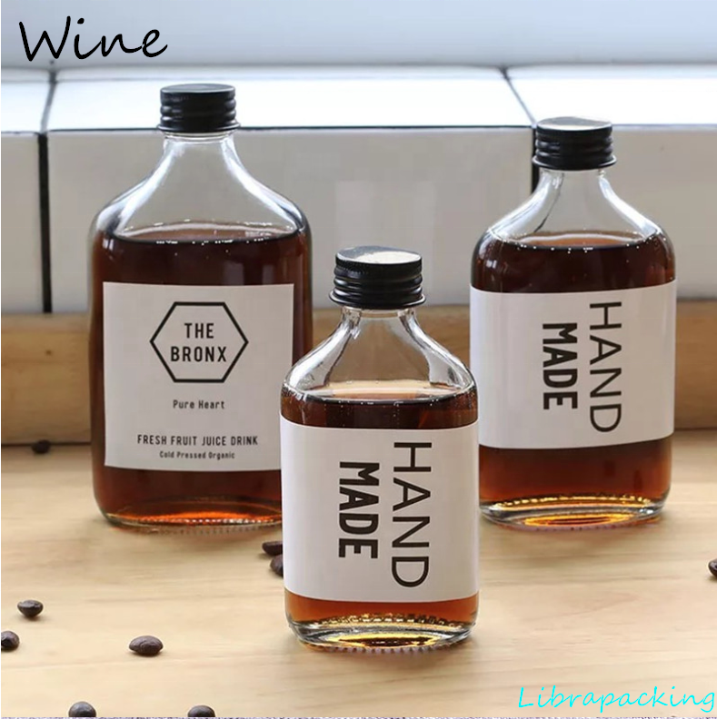 Low MOQ Custom Flat Shape Glass Wine Bottles 50ml 100ml 150ml 200ml 250ml