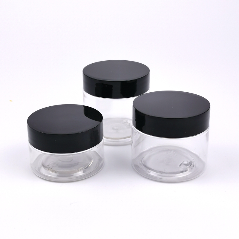 Low MOQ Small cosmetic jar 40ml 50ml 80ml 1oz 30ml 2oz 60ml Clear PET Plastic eye cream jar with aluminum or PP screw top cap