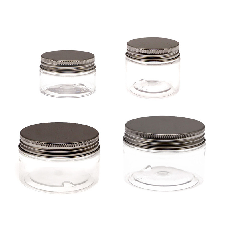 Low MOQ Small cosmetic jar 40ml 50ml 80ml 1oz 30ml 2oz 60ml Clear PET Plastic eye cream jar with aluminum or PP screw top cap