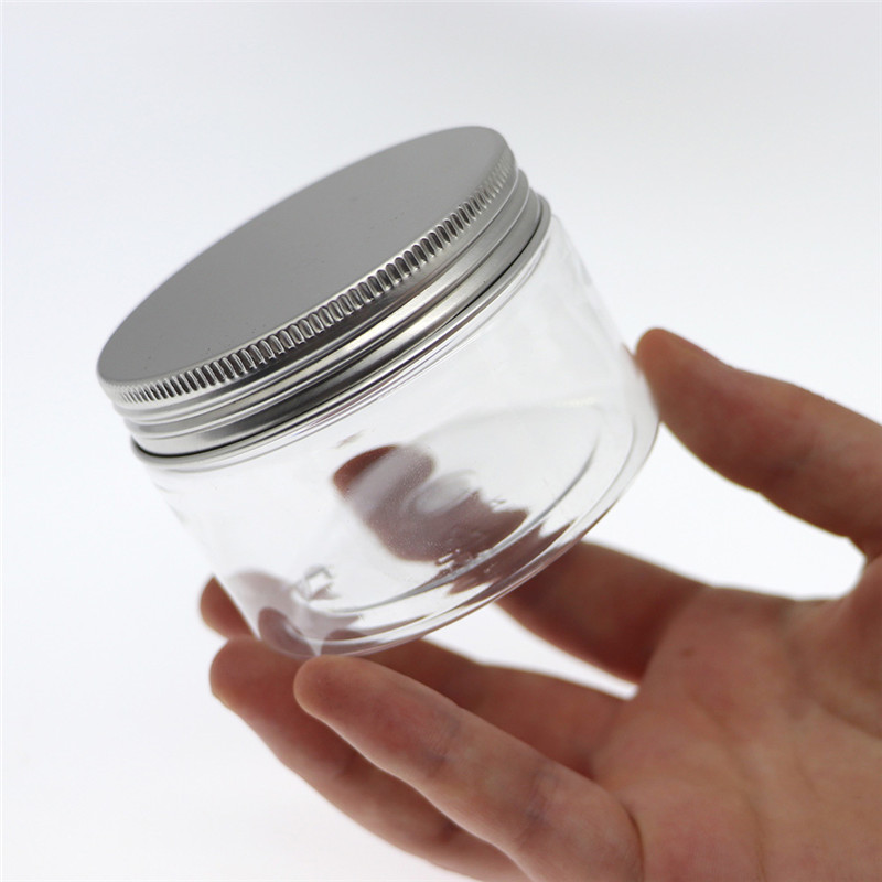 Low MOQ Small cosmetic jar 40ml 50ml 80ml 1oz 30ml 2oz 60ml Clear PET Plastic eye cream jar with aluminum or PP screw top cap