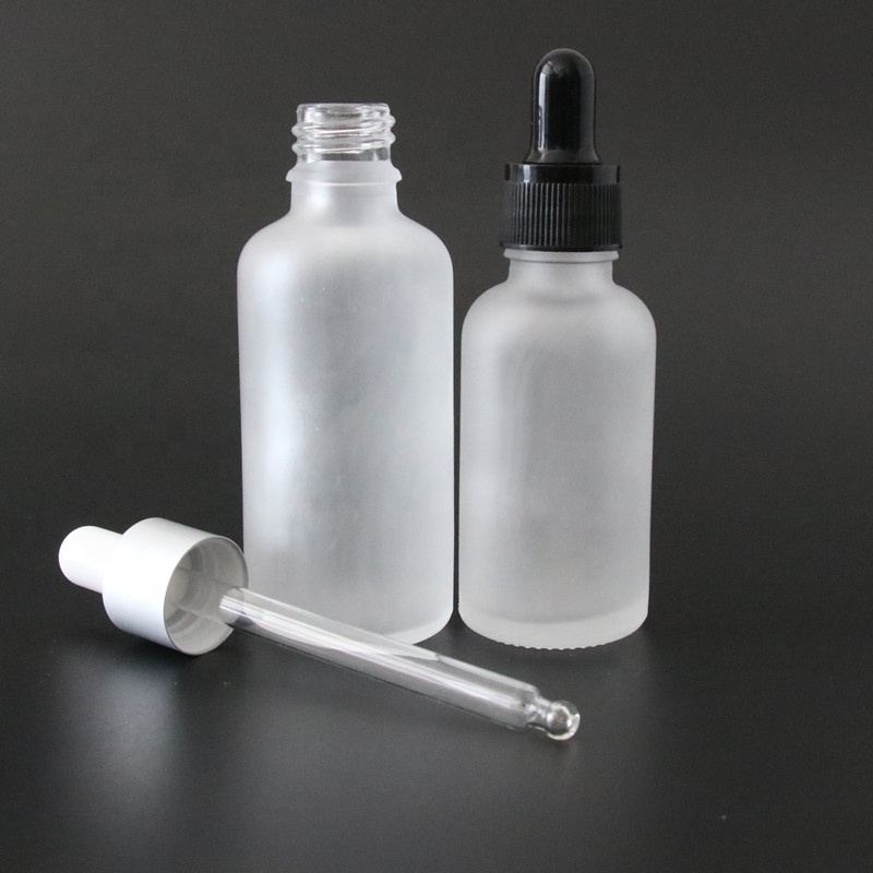 Low MOQ Wholesale 100ml Clear Frosted Glass Dropper Essential Oil Bottle with Rubber Dropper