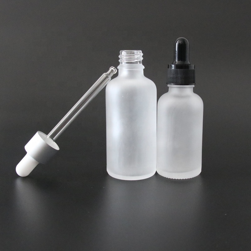 Low MOQ Wholesale 100ml Clear Frosted Glass Dropper Essential Oil Bottle with Rubber Dropper