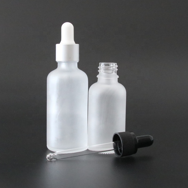 Low MOQ Wholesale 100ml Clear Frosted Glass Dropper Essential Oil Bottle with Rubber Dropper