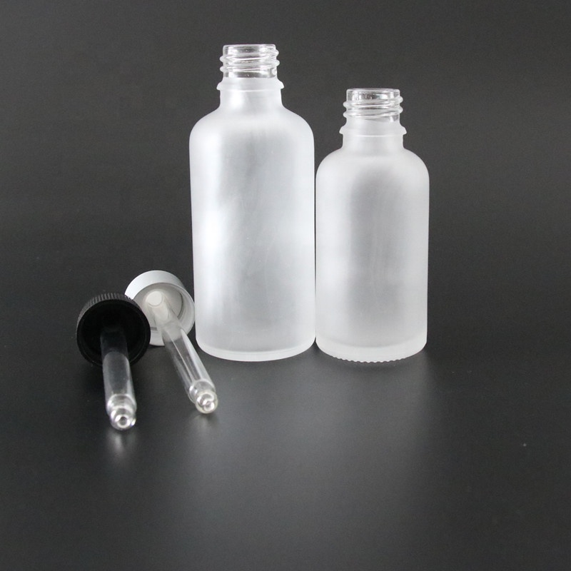 Low MOQ Wholesale 100ml Clear Frosted Glass Dropper Essential Oil Bottle with Rubber Dropper