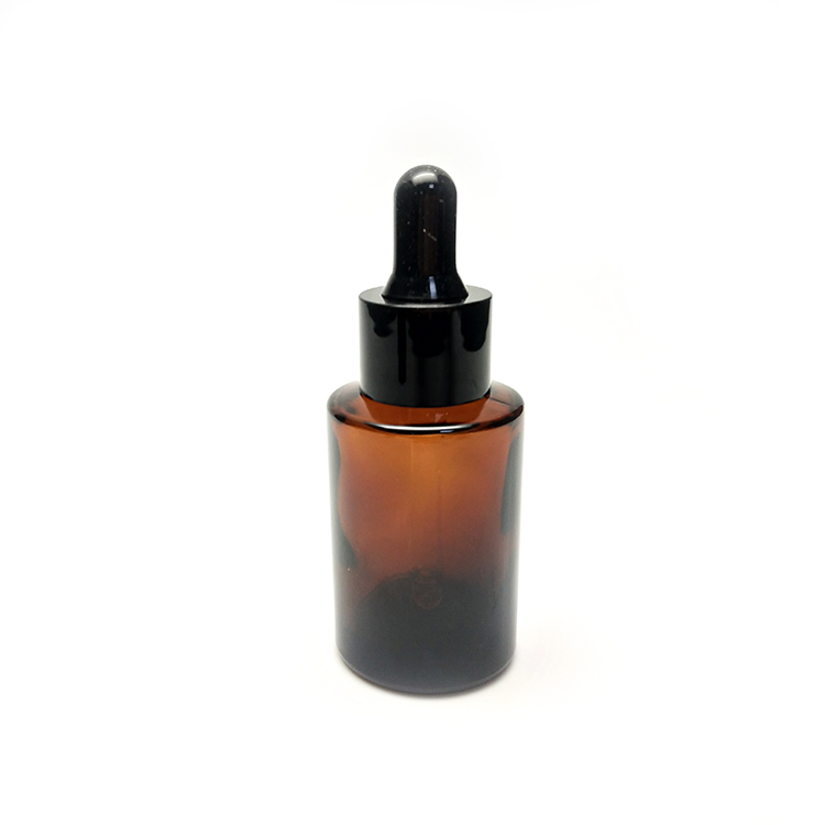 Low MOQ empty cosmetic clear amber glass serum glass dropper bottle 30ml