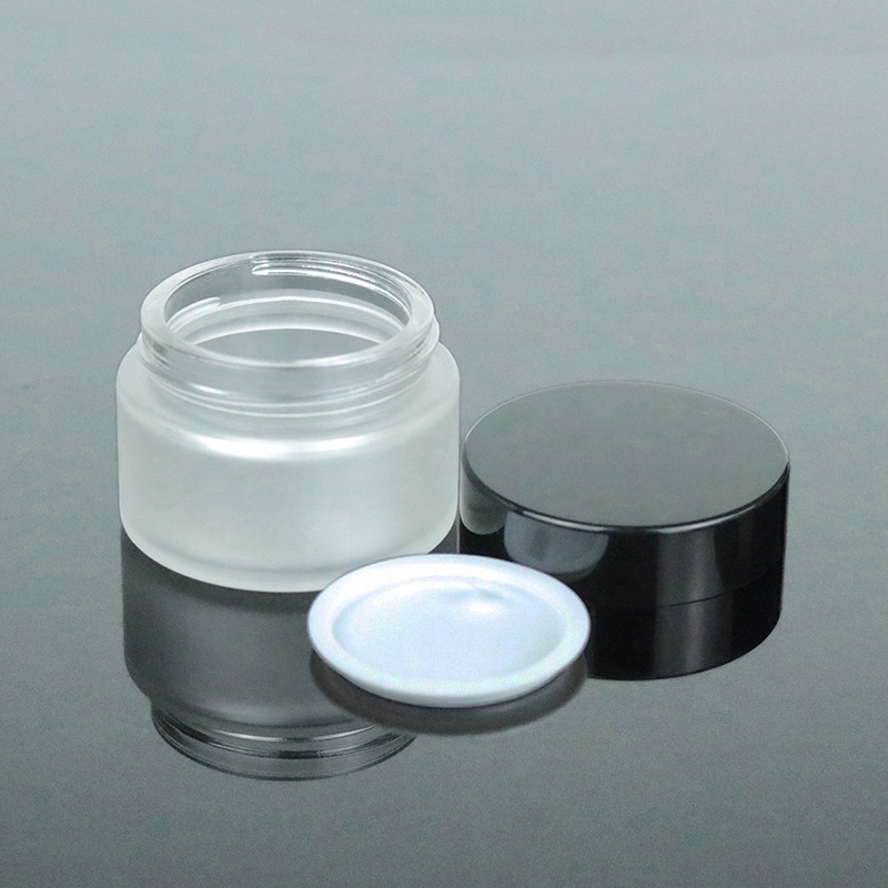 Low MOQ frosted glass jars 50ml 1.7oz cosmetic matte container jar black top (GJM18)