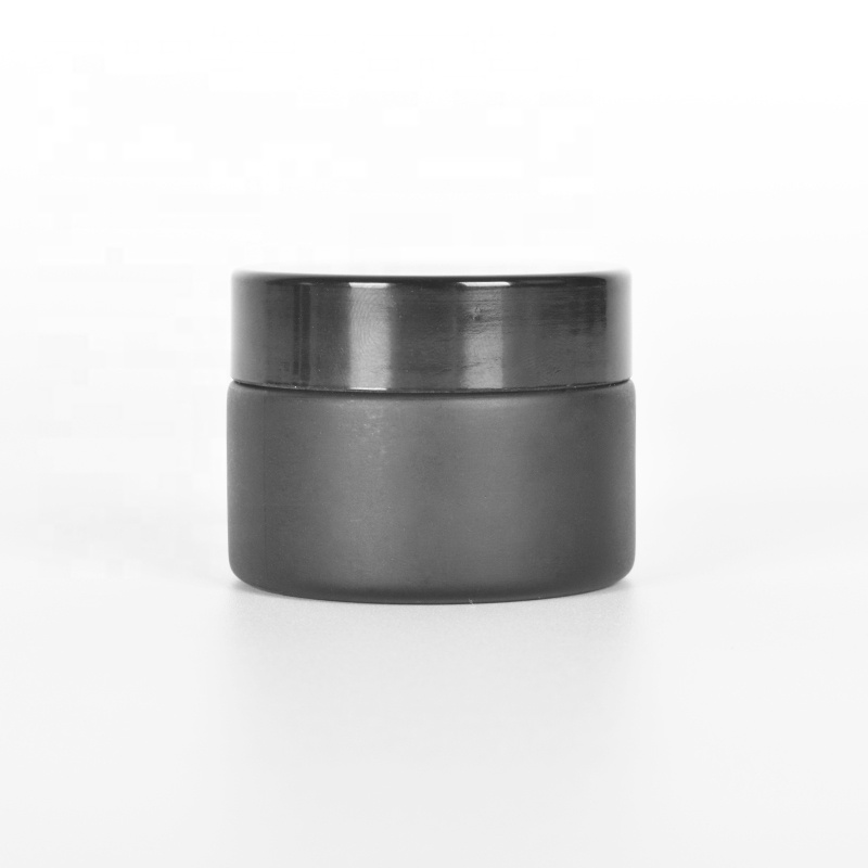 Low MOQ matte black glass jars with PP ABS aluminum cap in stock black glass cosmetic jar