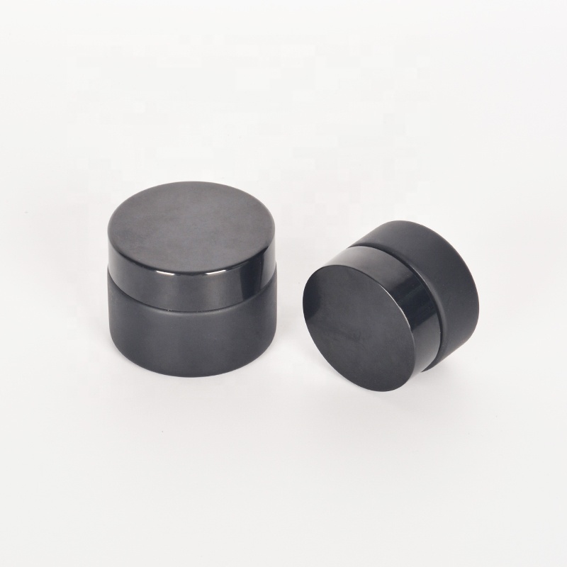 Low MOQ matte black glass jars with PP ABS aluminum cap in stock black glass cosmetic jar