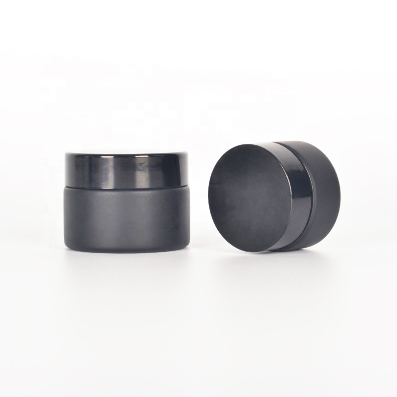Low MOQ matte black glass jars with PP ABS aluminum cap in stock black glass cosmetic jar