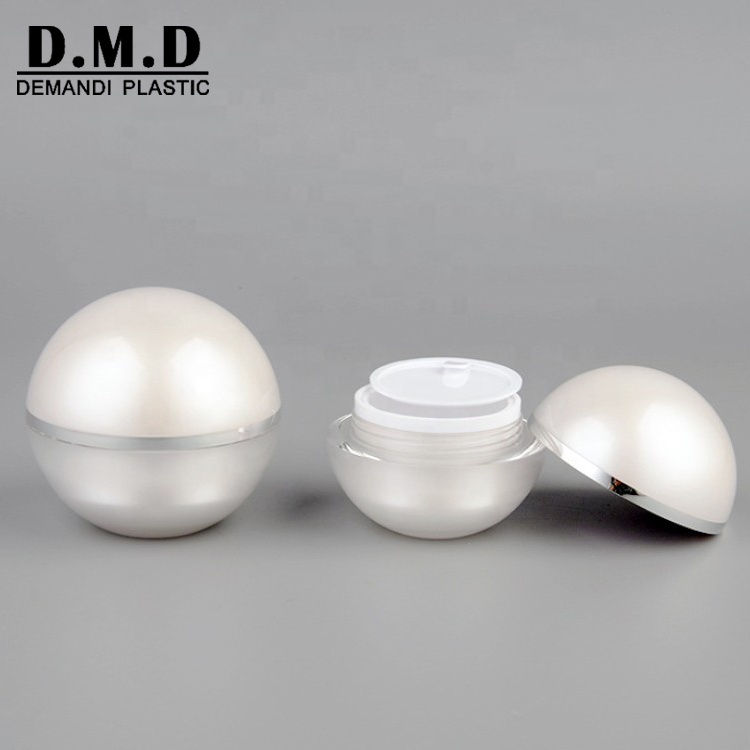 Low MOQ pearl white cosmetic container 30ml 15 grams 30 ml 50grams 1 oz ball shape jar