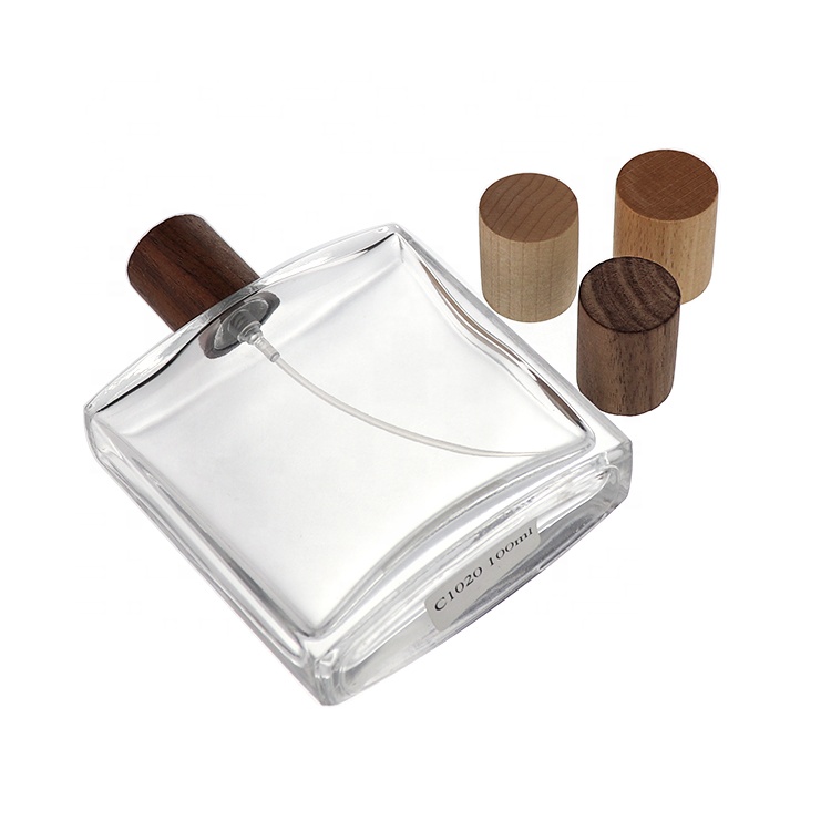 Low Moq Wholesale Wooden Cap Glass Perfume Bottles Empty 50ml 100ml Luxury With Box
