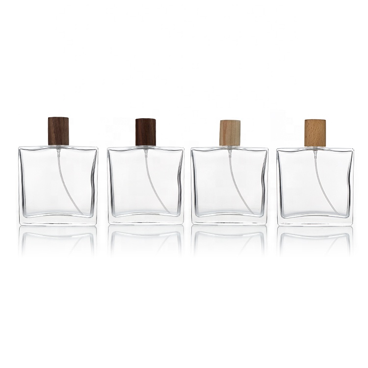 Low Moq Wholesale Wooden Cap Glass Perfume Bottles Empty 50ml 100ml Luxury With Box