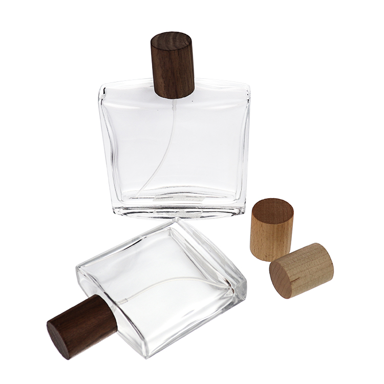 Low Moq Wholesale Wooden Cap Glass Perfume Bottles Empty 50ml 100ml Luxury With Box