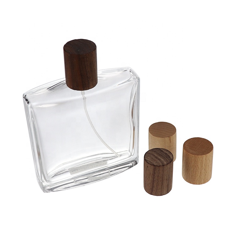 Low Moq Wholesale Wooden Cap Glass Perfume Bottles Empty 50ml 100ml Luxury With Box