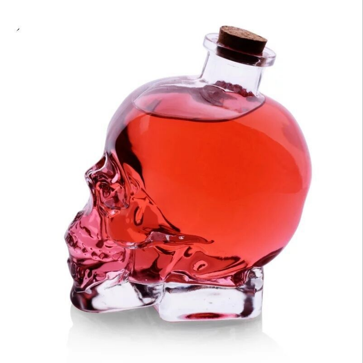 Low Price Wholesale 100ml 180ml 400ml 750ml Clear Skull Shaped Empty Red Wine Glass Bottles Whisky Bottles