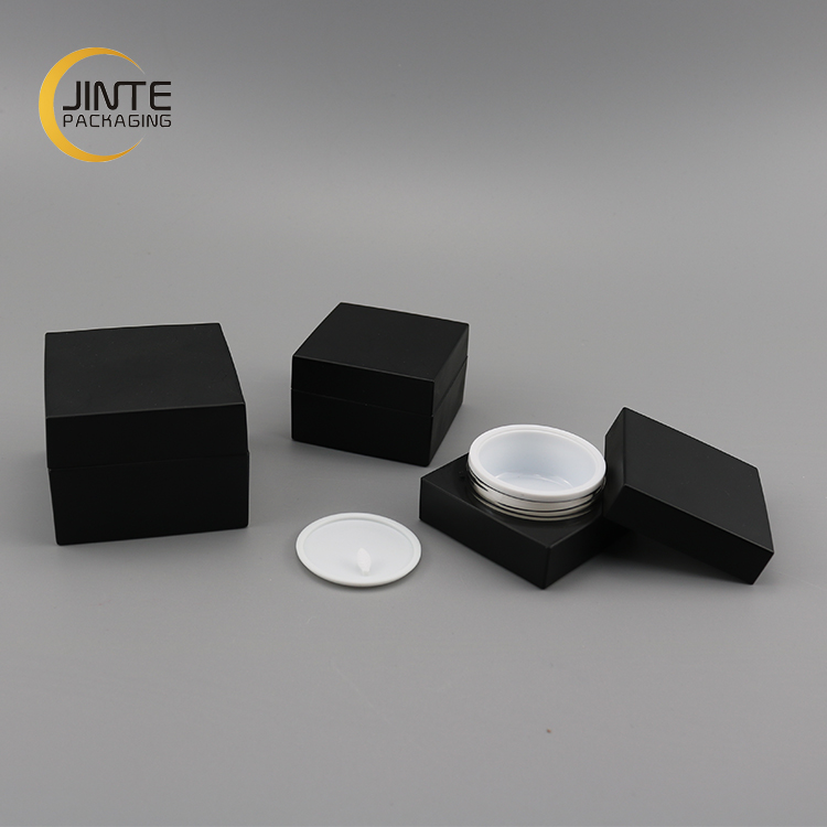 Low Profile 0.5oz 1oz 2oz  Cosmetic Container Matte Black Square Acrylic Jar for Facial Cream 15ml 30ml 50ml