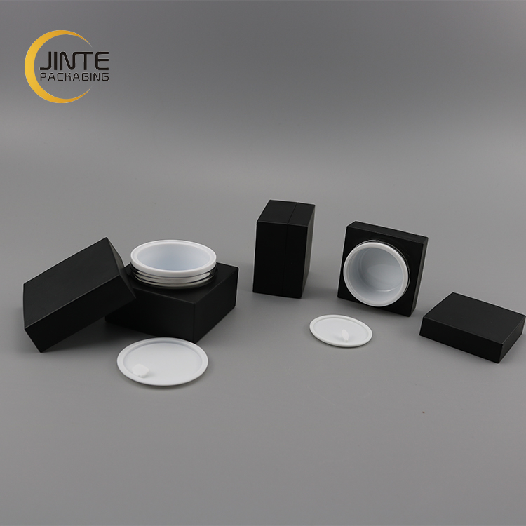 Low Profile 0.5oz 1oz 2oz Cosmetic Container Matte Black Square Acrylic Jar for Facial Cream 15ml 30ml 50ml