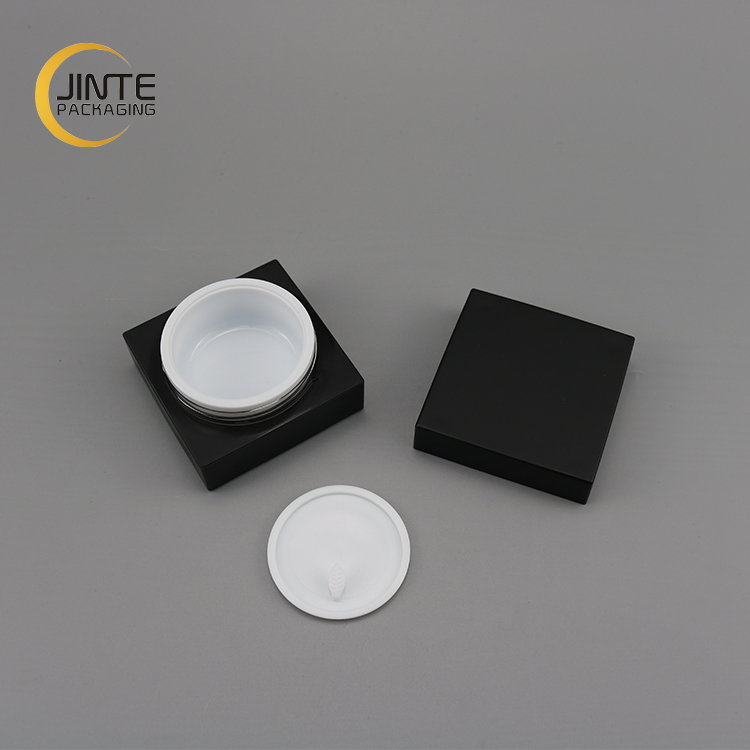 Low Profile 0.5oz 1oz 2oz Cosmetic Container Matte Black Square Acrylic Jar for Facial Cream 15ml 30ml 50ml