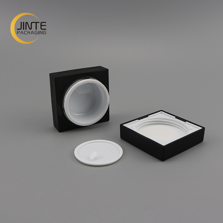 Low Profile 0.5oz 1oz 2oz Cosmetic Container Matte Black Square Acrylic Jar for Facial Cream 15ml 30ml 50ml