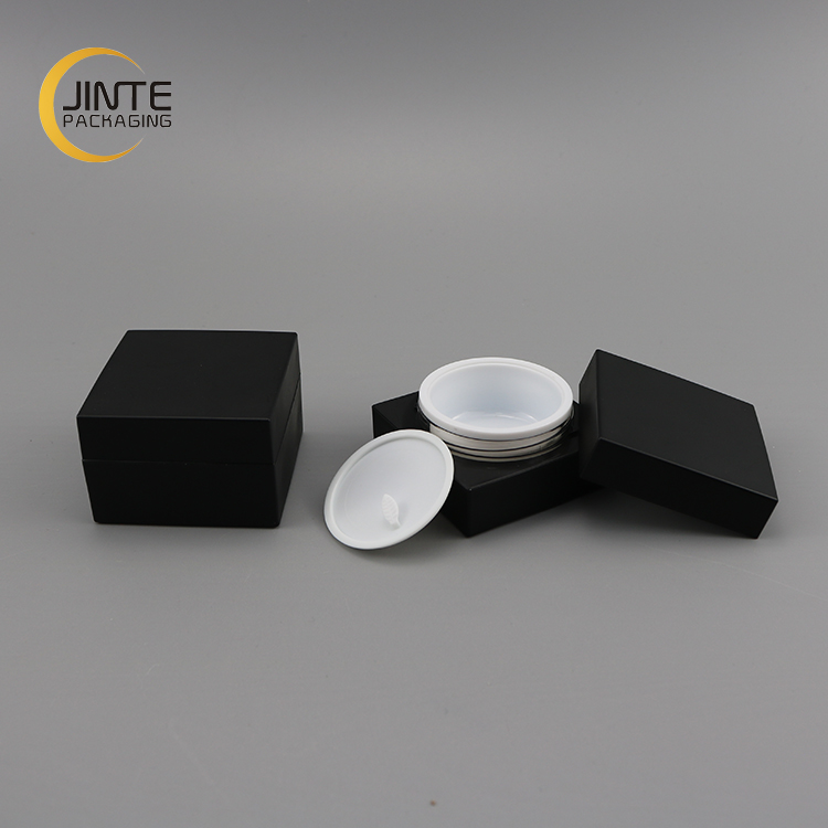 Low Profile 0.5oz 1oz 2oz Cosmetic Container Matte Black Square Acrylic Jar for Facial Cream 15ml 30ml 50ml