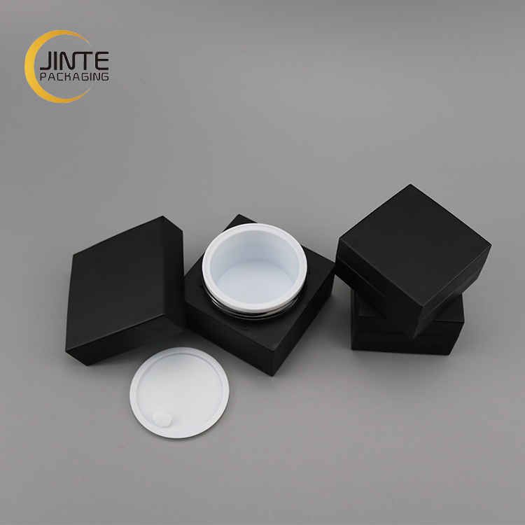 Low Profile 0.5oz 1oz 2oz Cosmetic Container Matte Black Square Acrylic Jar for Facial Cream 15ml 30ml 50ml