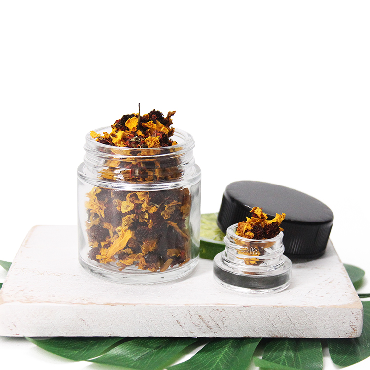 Low Profile 1/ 2/ 3/4 oz Empty Clear Storage Container Child Resistant Glass Jar With Black Lid