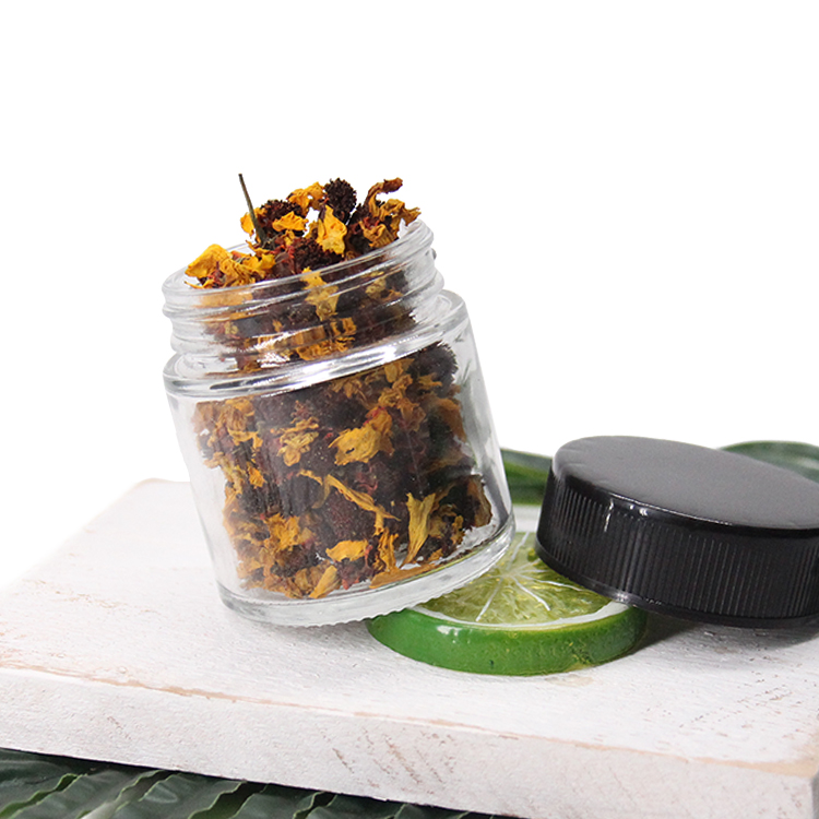 Low Profile 1/ 2/ 3/4 oz Empty Clear Storage Container Child Resistant Glass Jar With Black Lid