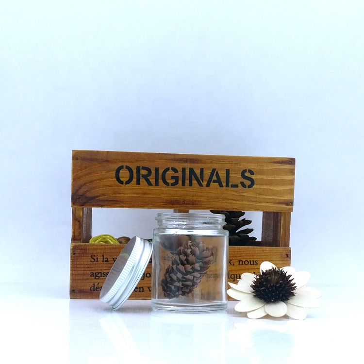 Low Profile 1oz 2oz 3oz 4oz straight side empty clear glass jar with metal aluminium cap for Cosmetics facial kush cbd oil herbs
