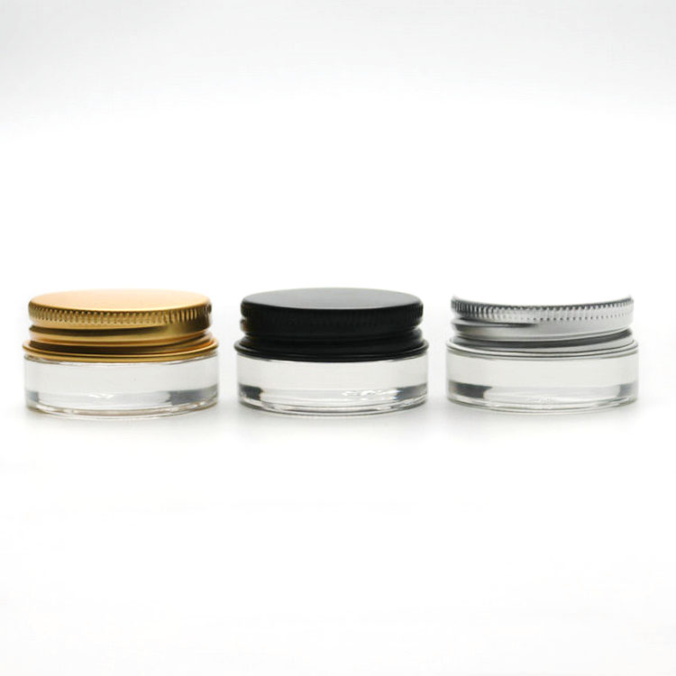 Low Profile 5g Cosmetic Sample Packaging 5ml Clear Glass Eyeshadow Jar with Silver Aluminium Screw Top