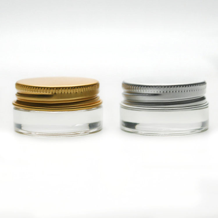 Low Profile 5g Cosmetic Sample Packaging 5ml Clear Glass Eyeshadow Jar with Silver Aluminium Screw Top