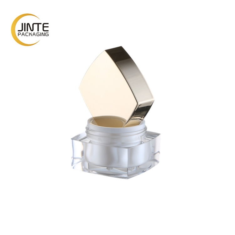 Low Profile Square Double Wall Essence Oil Cream Jar Plastic Acrylic Jar with Glossy Gold Cap