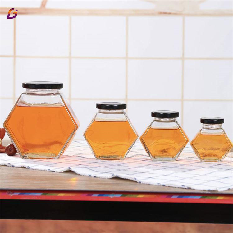 Low cost high grade honey glass jar hexagon for sale