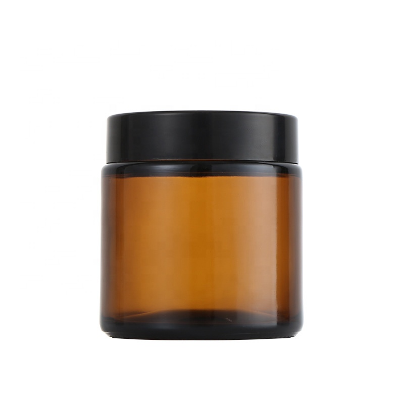 Low moq 50g brown glass face cream jar with lid cylinder airtight cosmetic packaging jar