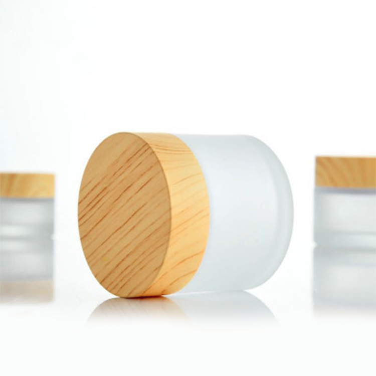 Low moq 5g 10g 15g 30g 50g transparent matte glass face cream jar with bamboo lid Cylinder airtight cosmetic packaging jar