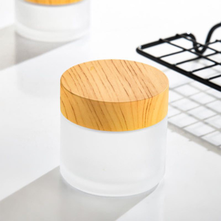 Low moq 5g 10g 15g 30g 50g transparent matte glass face cream jar with bamboo lid Cylinder airtight cosmetic packaging jar